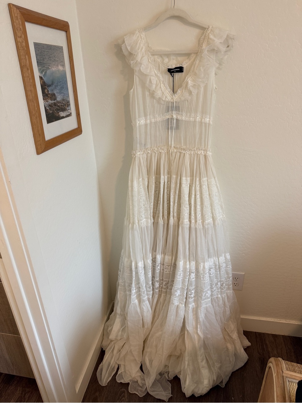 DSQUARED2 NWT $8,950 Ivory Silk Cotton Lace Maxi Wedding Gown IT 40 - Picture 3 of 8